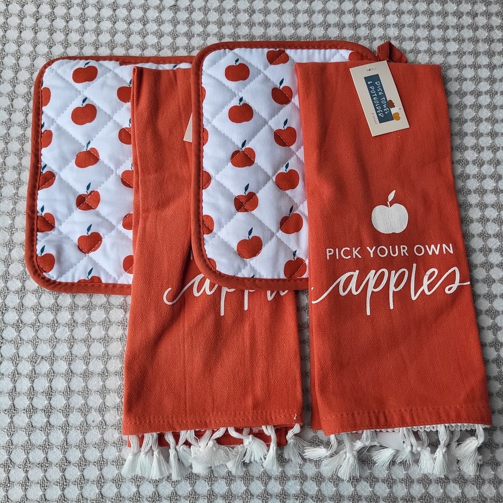 Set Of 2 Target Pick Your Own Apples Towel Potholder Set Autumn Fall NWT